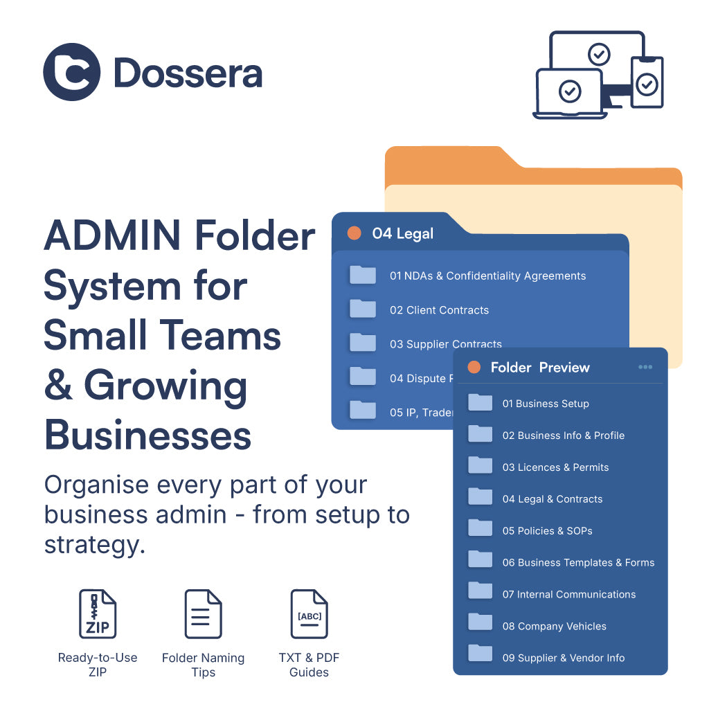 Admin Files Sample Label Admin Folder Template for Small Teams & Businesses | DOSSERA | Dossera ...